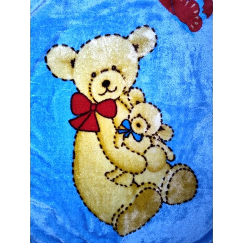 Plush Blue Teddy Bear Butterfly‎ Throw Blanket Acrylic Unbranded 40x54 Soft Bow
